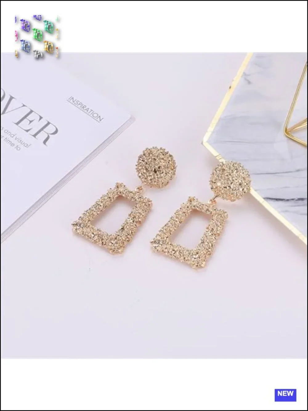 Gold Geometric Dangle Earrings - Hypoallergenic Statement Jewelry